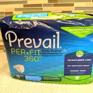 PREVAIL Per-Fit 360 Adult Daily Incontinence Briefs, Size 2 (45"-62"), 18CT NEW